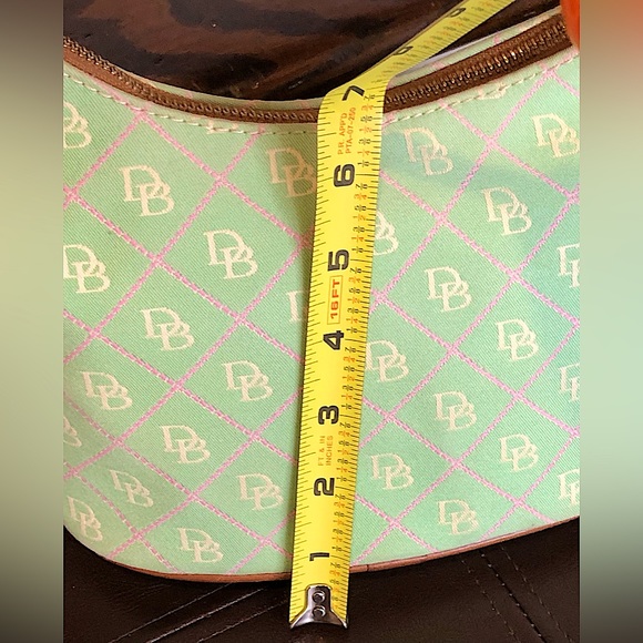 DOONEY & BOURKE Mint Green Bag w/ Pink White DB Monogram Brown Leather Handle - Picture 7 of 14
